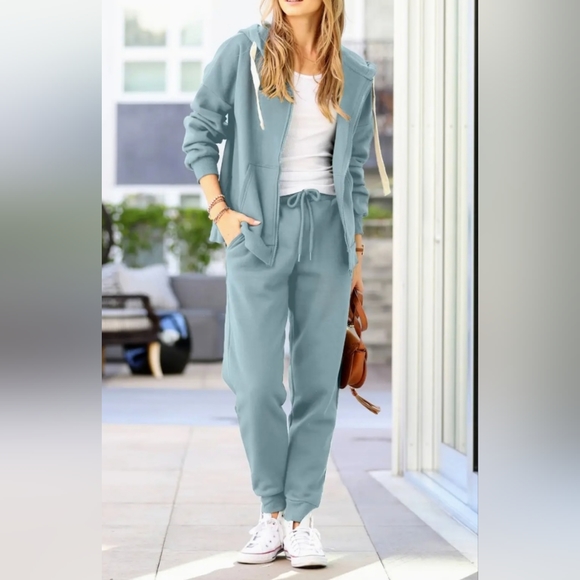 NEW! FABULOUS Dark Olive Fleece Zipper Hoodie Jacket & Jogger Pants 2PC … - Picture 2 of 9